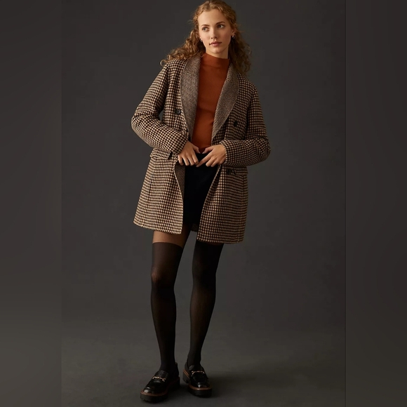 Anthropologie Bernardo Houndstooth Wool Blend Double-Breasted Handmade Blazer - Picture 1 of 17